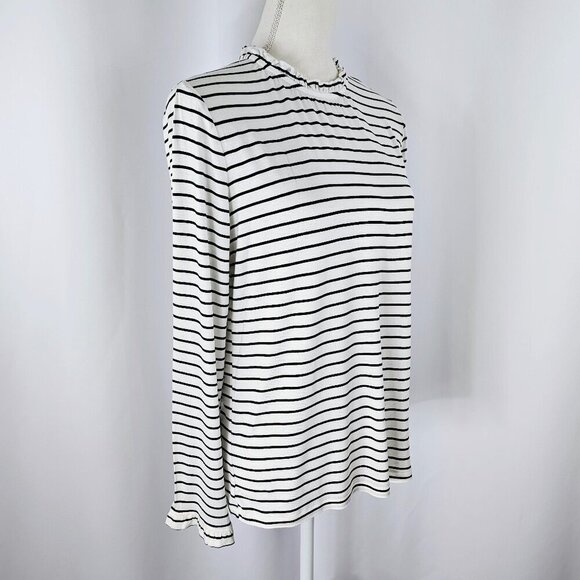 Kaileigh Women's Black & White Striped Ruffle Trim Long Sleeve Top Size L NWOT - Picture 6 of 15